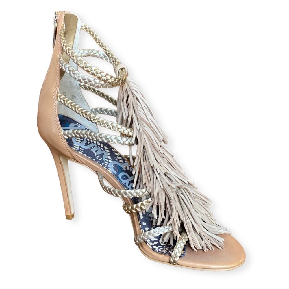 Sam Edelman Savannah Fringe Ankle Sandal Nude 6.5
